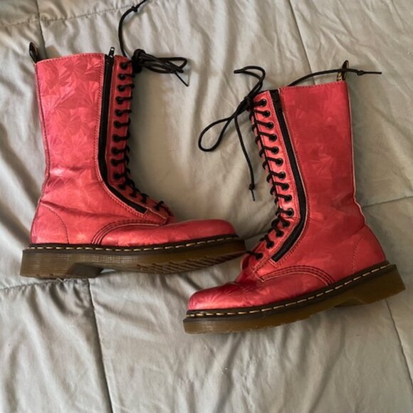 RARE Doc Martens Pink Combat Boots Double Zipper Lace Size 37 6 GUC - Picture 3 of 8